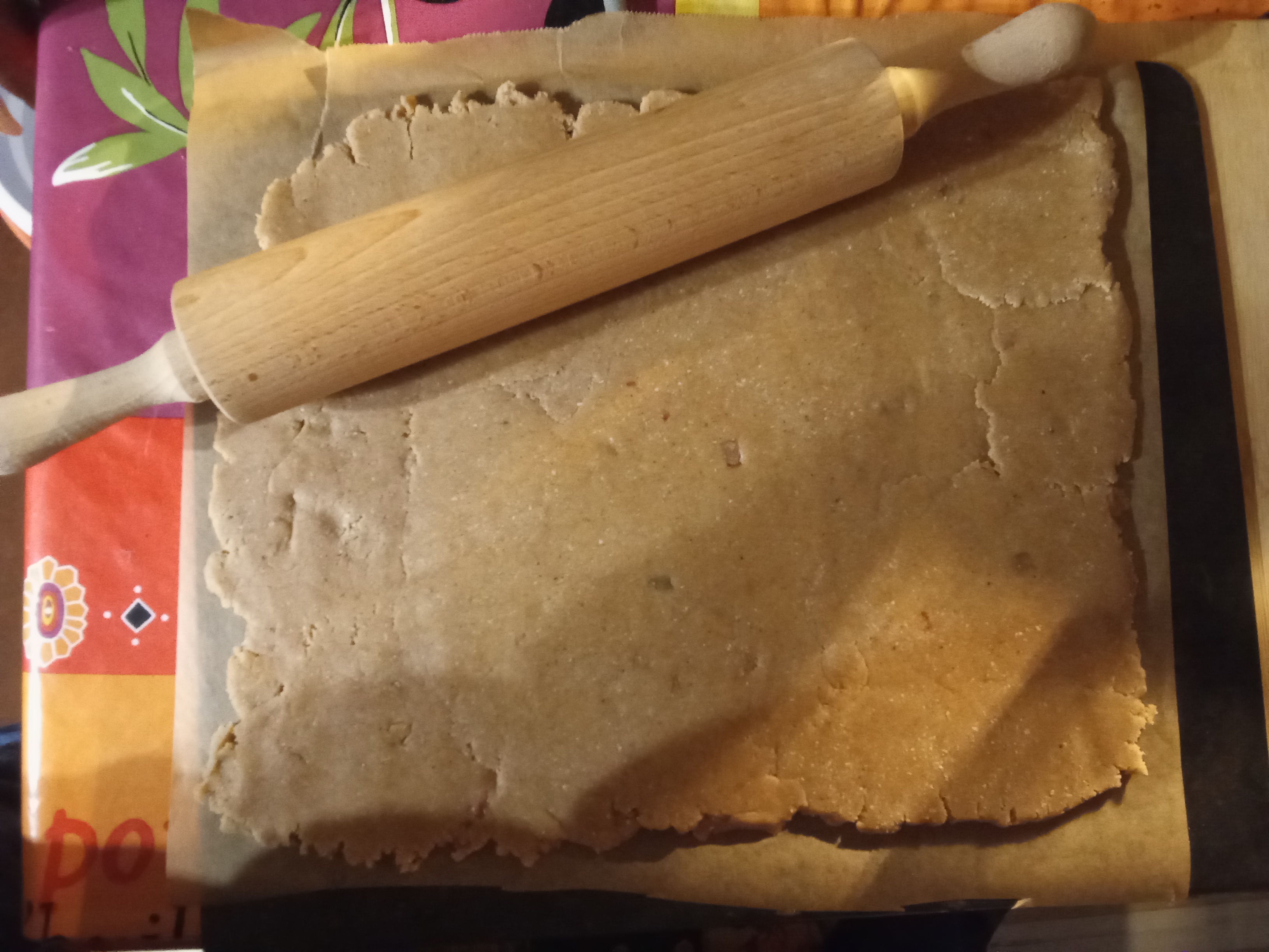 Dough flatten on parchment paper